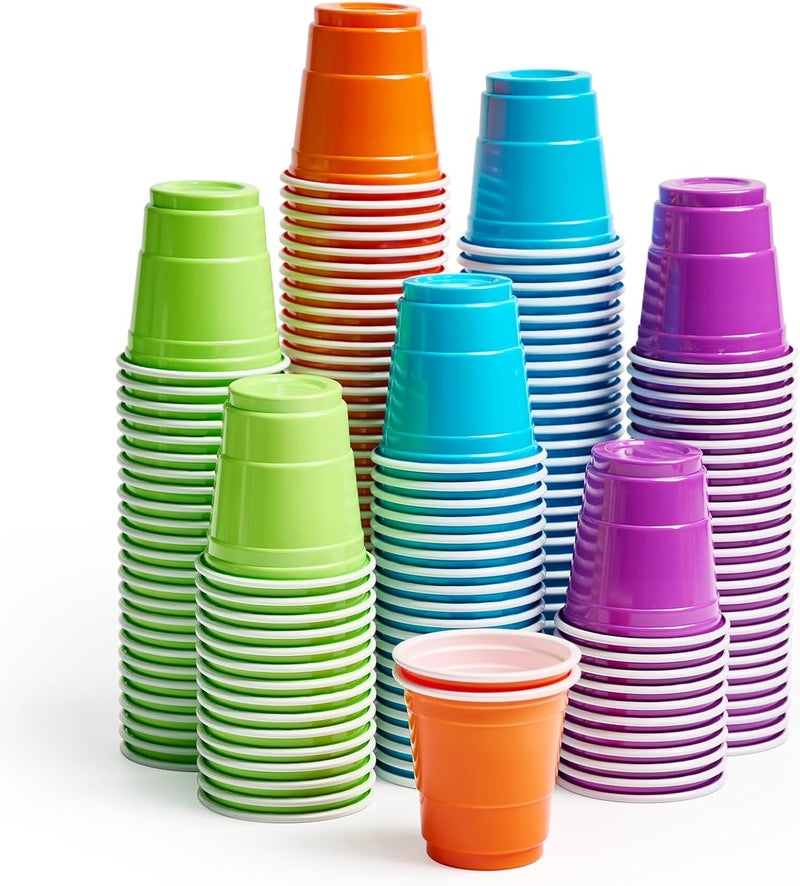Lilymicky 300 Count 2 oz Plastic Shot Glasses, Mini Disposable Shot Cups, 2 oz Assorted Color Shot Cups for Parties, Shooting Games - Image 1
